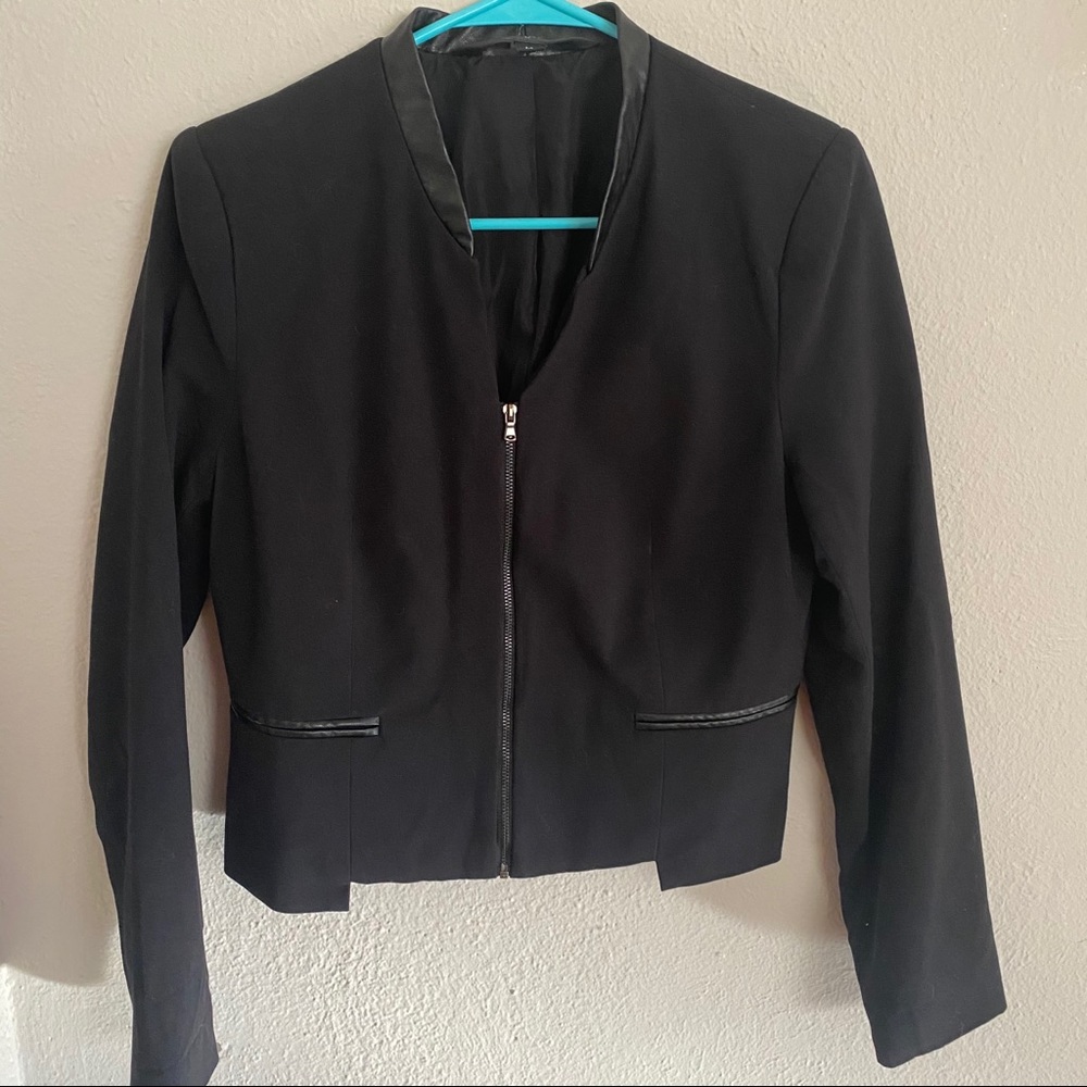 Black Faux Leather Trimmed Blazer